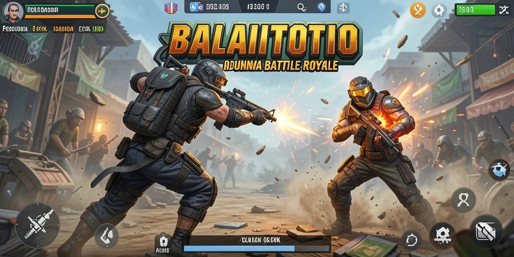 Screenshot BALAITOTO menampilkan aksi pertempuran Battle Royale yang intens.