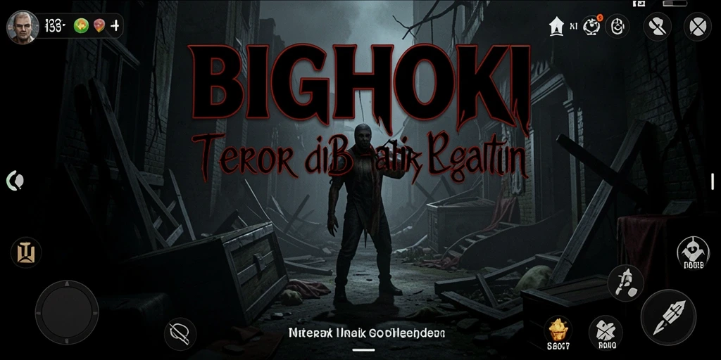 Tampilan gameplay BIGHOKI yang menegangkan dan menyeramkan.