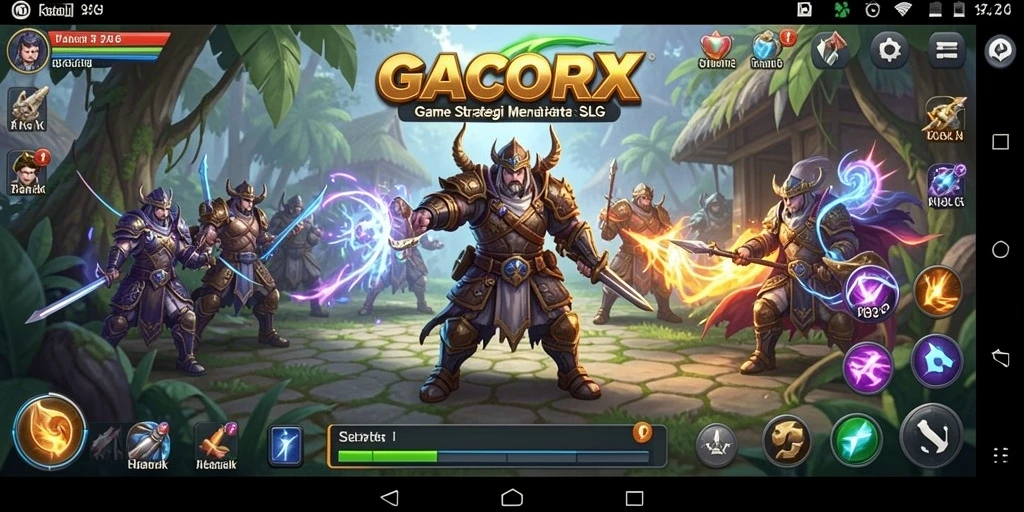 Tampilan gameplay GACORX dengan pertempuran strategis yang mendebarkan.