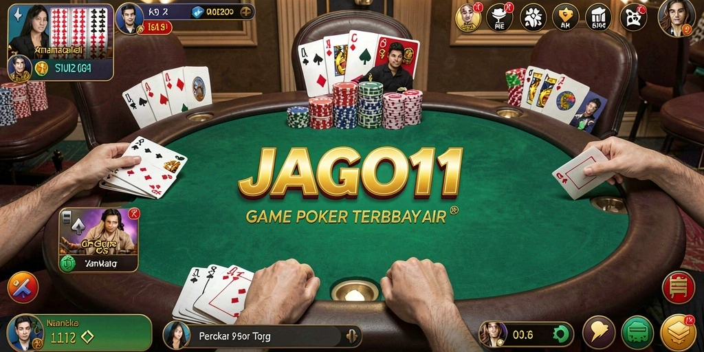 Tampilan gameplay seru dalam aplikasi JAGO11 yang menampilkan poker.