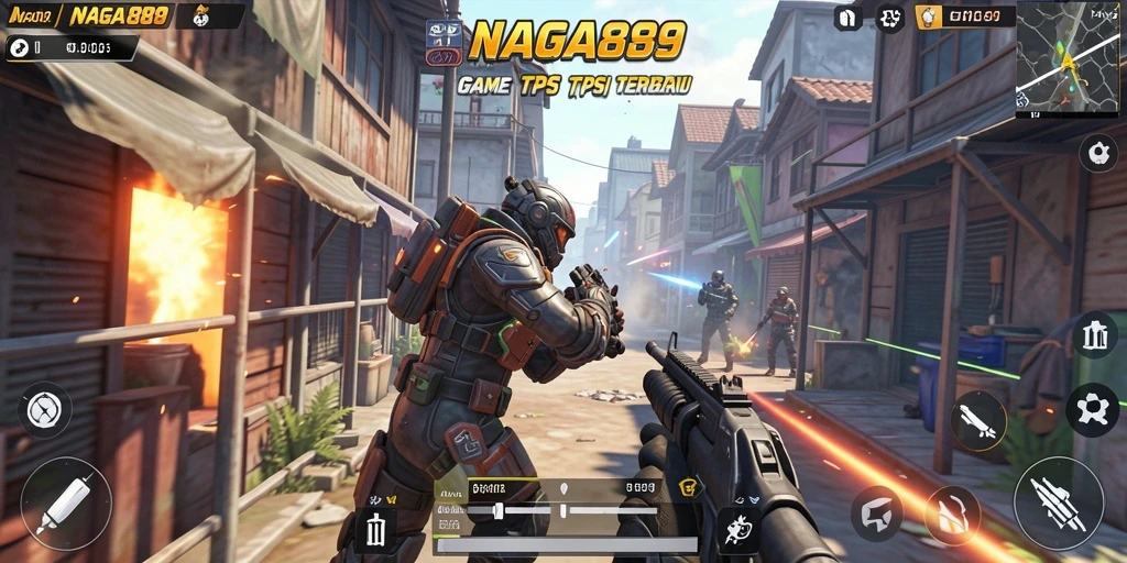Screenshot NAGA889 menampilkan aksi tempur seru dalam game TPS.